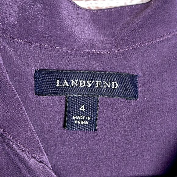 Land’s End Washable Silk Blouse Tunic Top Purple Long Sleeve Mandarin Collar US4 - Picture 11 of 13